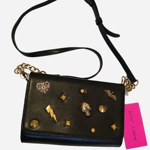 Betsey Johnson Black Crossbody Bag with Gold Accents